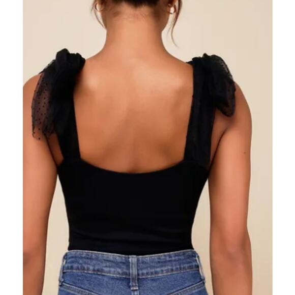 LULU'S SZ M Thoughtful Charm Black Swiss Dot Tie-Strap Bodysuit NEW B116 - Picture 2 of 10